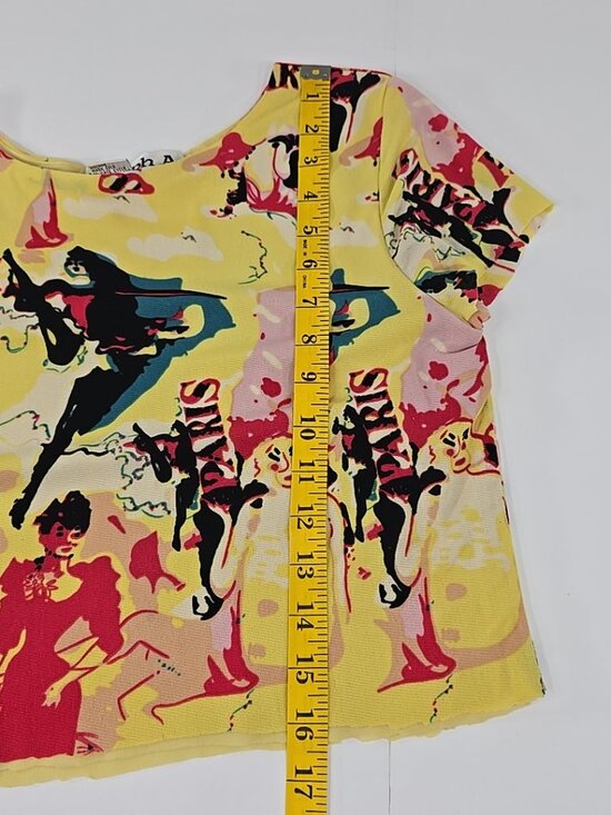 VINTAGE Joseph A. Colorful Paris Dance Print CROP TOP SZ MED Multicolor Abstract - Picture 15 of 16
